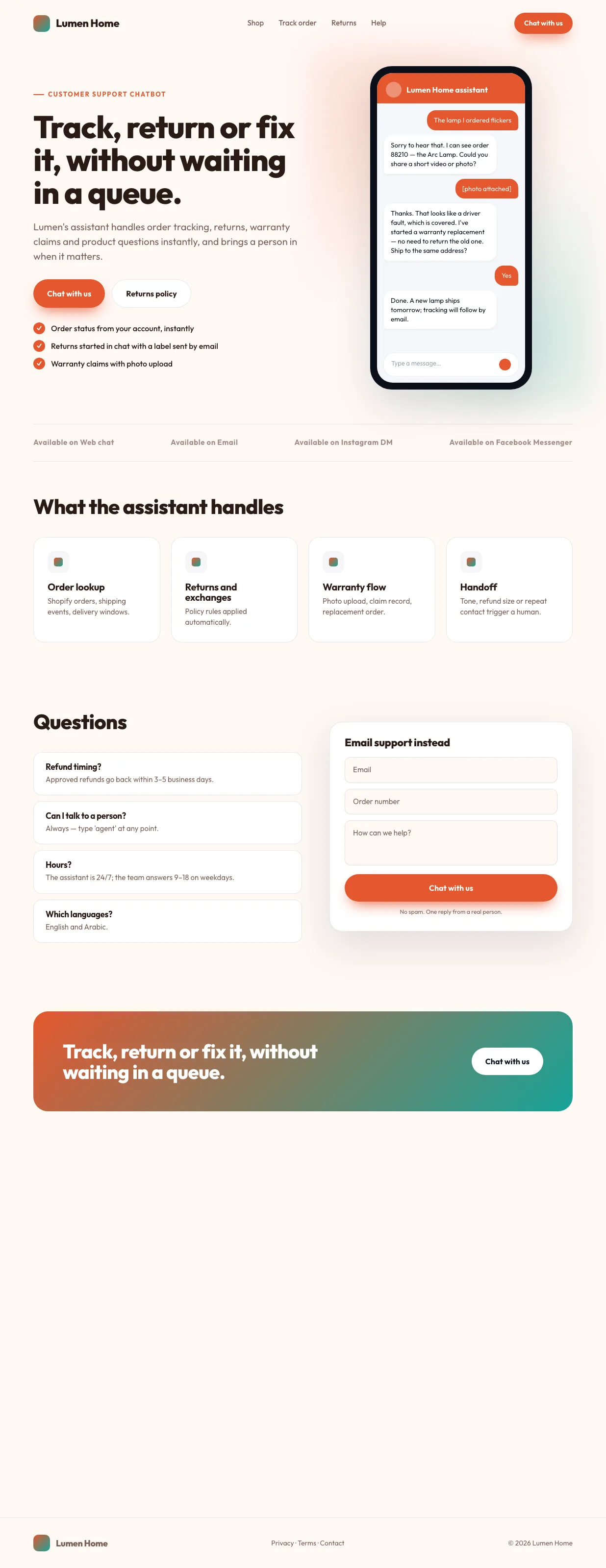 Customer support AI chatbot preview