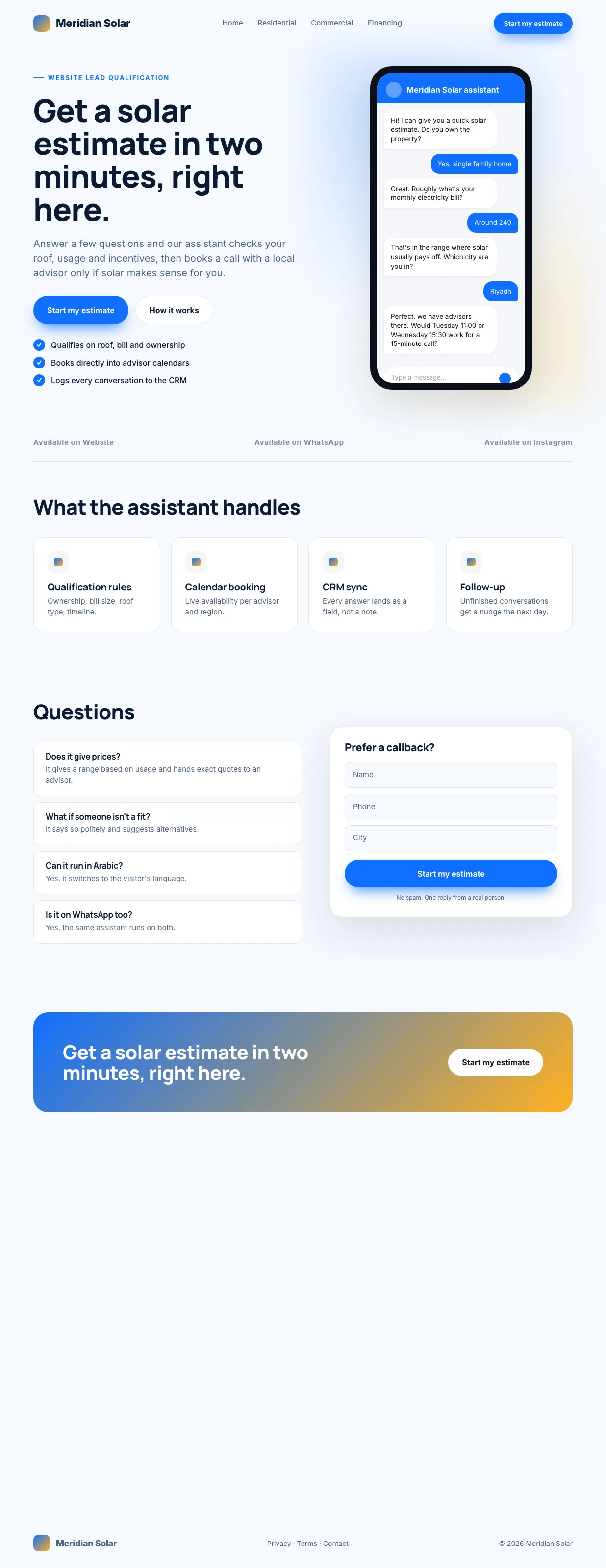 Website AI lead qualification chatbot preview