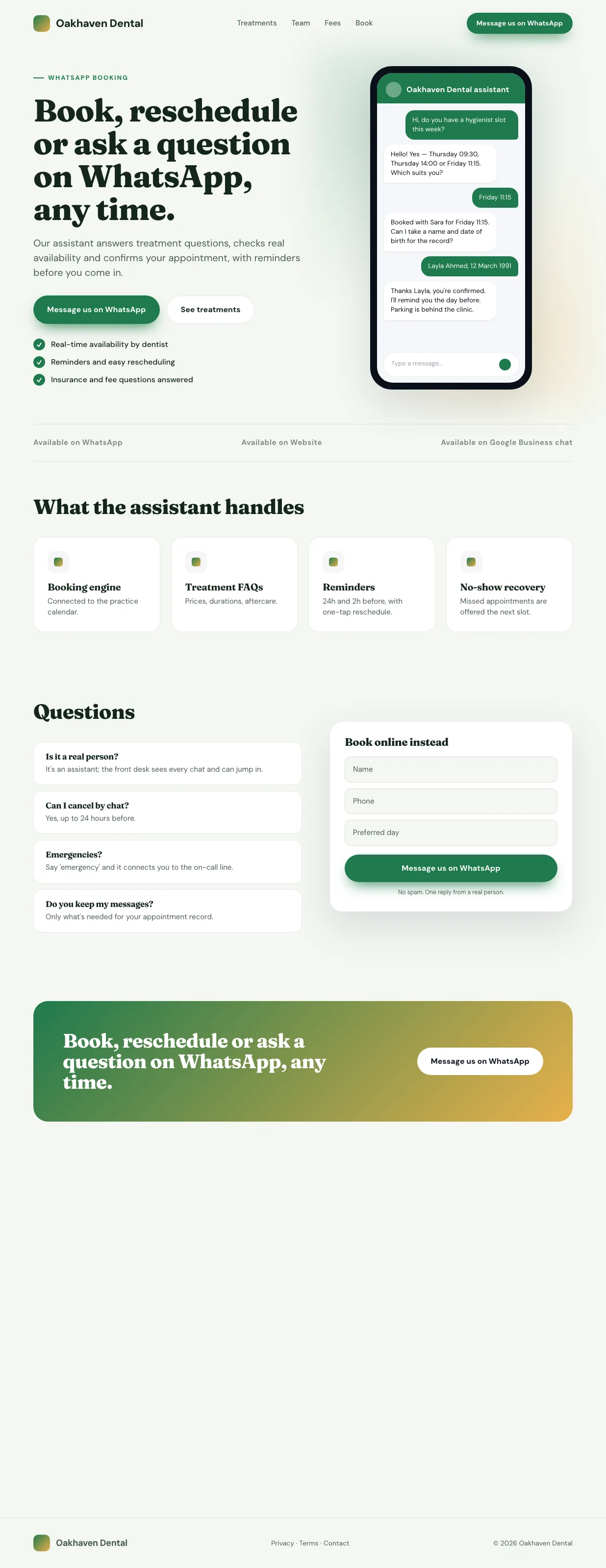 WhatsApp AI booking chatbot preview
