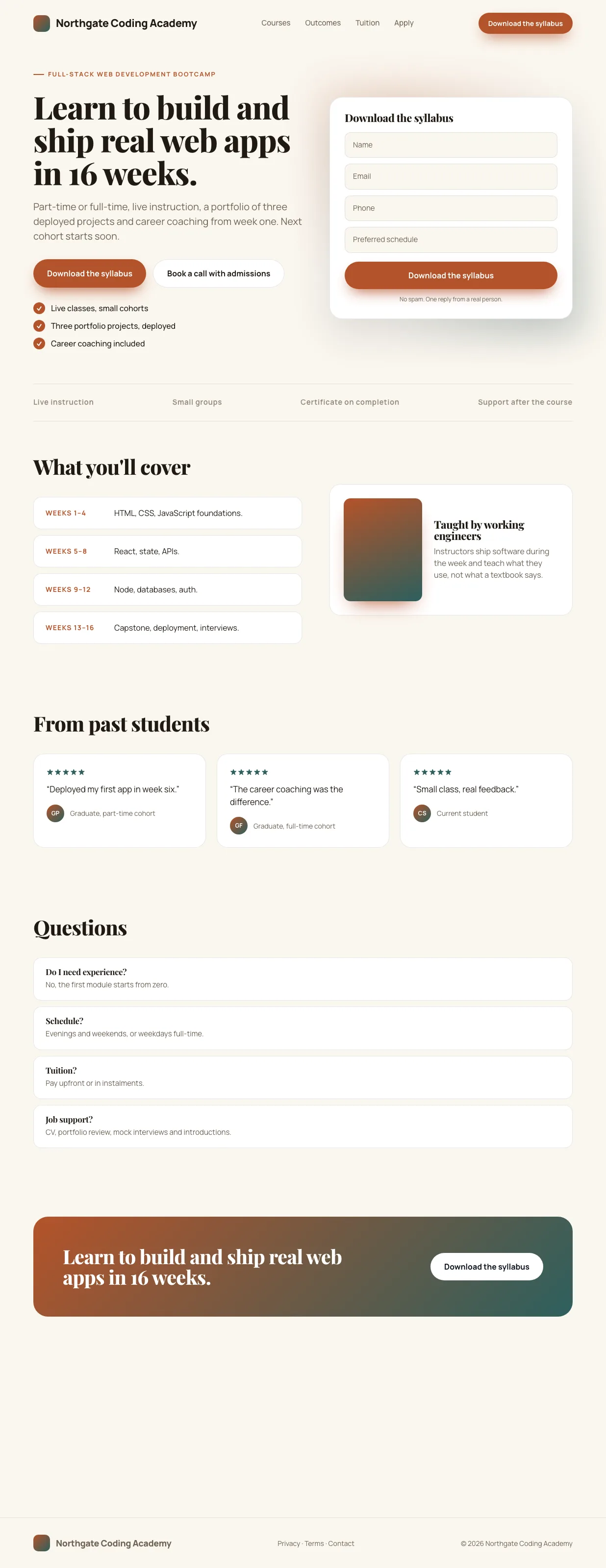Education lead generation SEO page optimized for organic inquiries